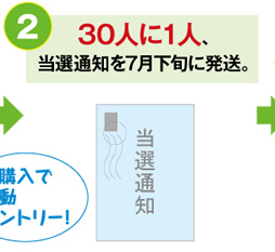 30人に1人、当選通知を7月下旬に発送。