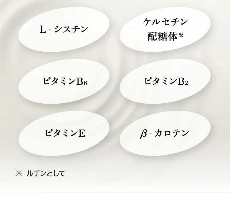 L‐シスチン ケルセチン配糖体※ ビタミンB6 ビタミンB2 ビタミンE β‐カロテン ※ルチンとして
