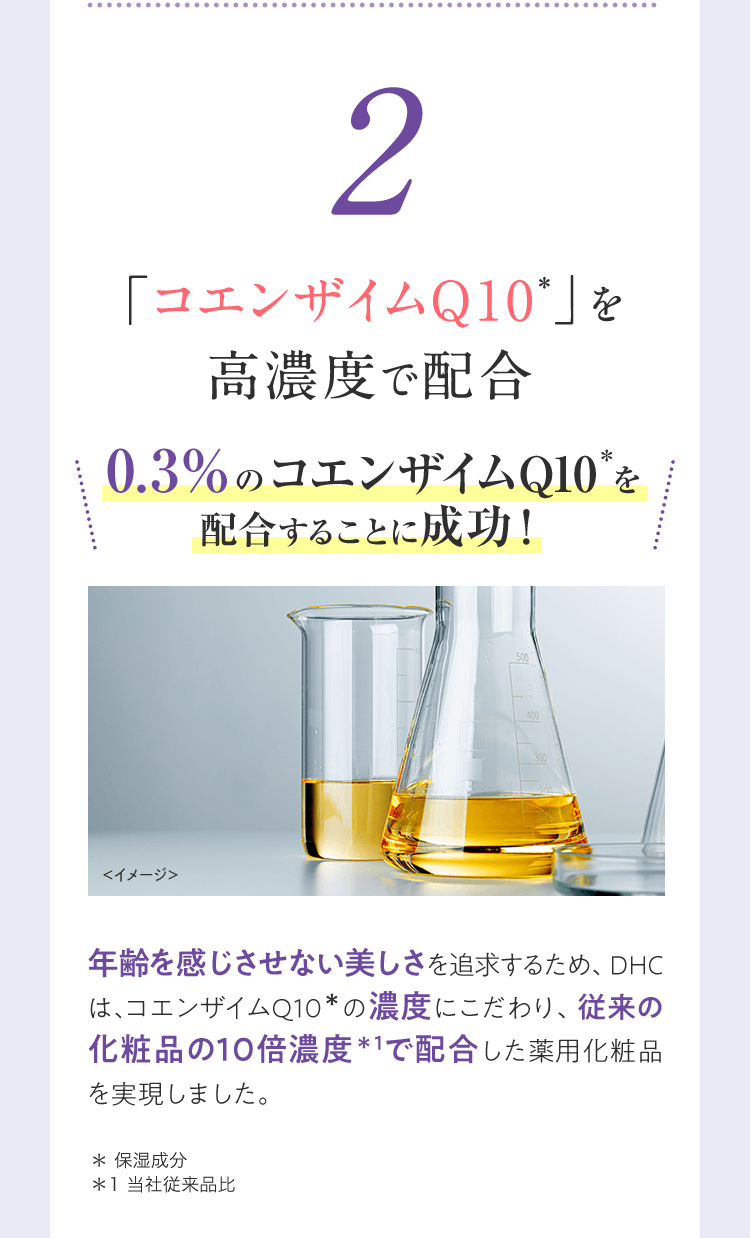 2 「コエンザイムQ10＊」を 高濃度で配合