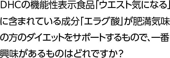 DHCの機能性表示食品「ウエスト気になる」に含まれている成分「エラグ酸」が肥満気味の方のダイエットをサポートするもので、一番興味があるものはどれですか？