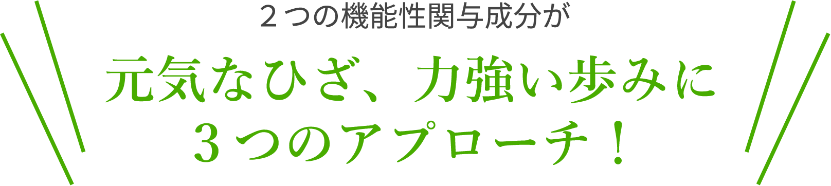 ２つの機能性関与成分が元気なひざ、力強い歩みに３つのアプローチ！