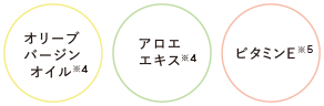 オリーブバージンオイル※4 アロエエキス※4 ビタミンE※5